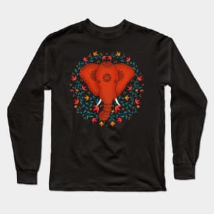 Elephant head with flowers and leaves Long Sleeve T-Shirt